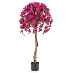 COSTWAY Plante Artificielle de 135CM avec Base en Ciment, Fausse Azalées 312 Fleurs 624 Feuilles Sans Entretien pour Salon Balcon