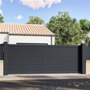 Maison Cadiou - Portail coulissant prêt à poser azyr Gris 7016 L406 cm x 139cm refoulement gauche en aluminium belty