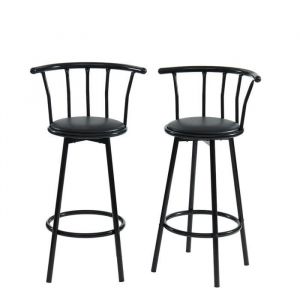 BAÏTA Lot de 2 tabourets BISTROT en PU Noir