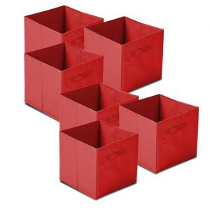 Lot de 12 cubes de rangement pliables, coffre de rangement, boîte de rangement en tissu avec poignées coloris rouge - Longueur 31 x Profondeur 31 x Hauteur 31 cm -JUANIO -