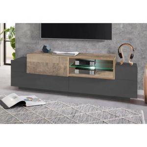Meuble TV Dlodrin, Buffet bas de salon, Base pour meuble TV, 100% Made in Italy, 160x45h51 cm, Anthracite et Erable