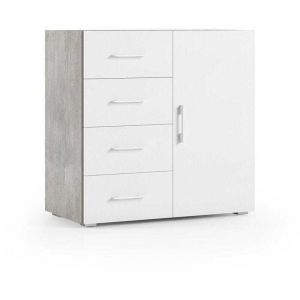 Kiamami Valentina Meuble De Salle De Bains Polyvalent En B&eacute;ton Avec Porte Et Tiroirs Blanc