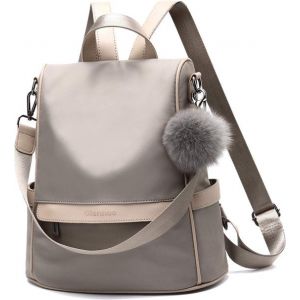 Sac à dos antivol - Sac à dos femmes - Imperméable - Petit - Sac à dos antivol - Dos, Epaule, Sac à main en un - Nylon - avec sangle réglable - Beige - Glennoo