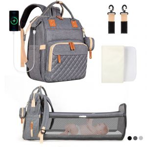 Leogreen Sac à Dos à Langer avec Lit Pliable pour Bébé, Grande Capacité, Sac à Couches Multifonction Portable Imperméable, avec Matelas,