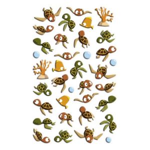 Maildor CY121C - Un sachet de gommettes 3D Cooky 1 planche 7,5x12cm, Tortues de mer (36 stickers)