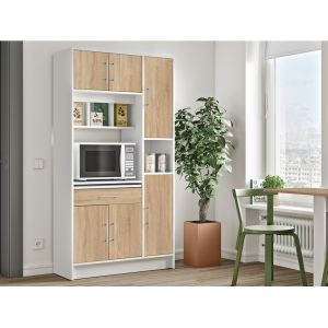 Image de TemaHome Buffet de cuisine MADY - 5 portes & 1 tiroir - Coloris Blanc et chêne