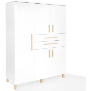 Armoire à cinq portes Blanc avec poignées naturelles en bois de hêtre