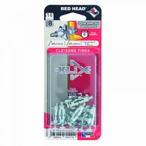 Red Head Lot de 10 chevilles et vis &agrave; expansion klix KXC410, Diam.8 x L.23 mm