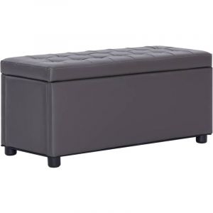 Pouf coffre banquette de rangement 87,5 cm similicuir gris - Gris