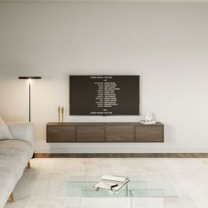 Selsey FRAMME – Meuble TV mural à quatre abattants 200 cm, aspect bois noyer Wisconsin