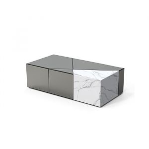 Table Basse ALPHA &ndash; Miroir Gris & Marbre &ndash; 120x60x36 cm