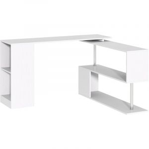 Homcom Bureau informatique multimédia modulable design contemporain zig zag bibliothèque intégrée panneaux particules blanc métal
