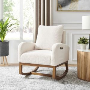 Fauteuil à bascule en tissu bouclette blanc- SHERPA