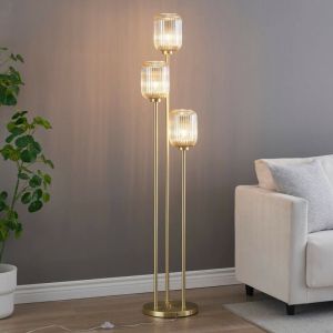 Kosilum Grand lampadaire triple doré verres ambrés - Rosalia