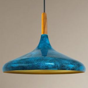 Bamyum - Lampe Suspendue Simple Avec Tête de Lit en Bois Bleu – Lustre Vintage E27 Ø35 cm pour Salon, Chambre ou Salle à Manger