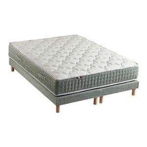 Ensemble + matelas Ressort 7 zones Face Hiver/Et&eacute; diff&eacute;rente HYGGE Fabriqu&eacute; en France Dimensions 180 x 200 cm