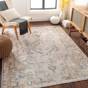 Image de Tapis Lavable en Machine - Vintage Oriental - CLARA - SURYA - 160 x 213 cm - Taupe et Gris