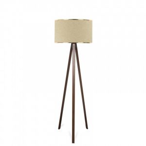 Menzzo Lampadaire Tympanum tr&eacute;pied Bois Marron et Tissu Beige