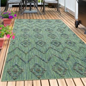 Image de Carpetsale24 Tapis dextérieur Vert Conception bohème Tapis pour terrasse-balcon-jardin ou cuisine 200x290 cm