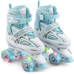 Apollo Patins à roulettes Super Quad X Pro Patins à roulettes LED pour Enfants et Adolescents blanc/menthe