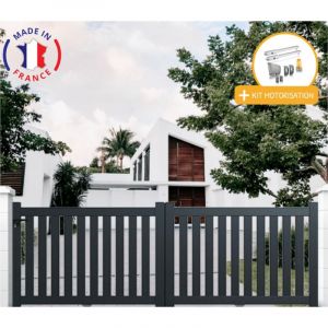 Portail aluminium battant ajouré en kit + Motorisation dimension L.3000 (entre piliers) X H.1200 mm motorisation SGS Essential (vérins) Couleurs Gris (RAL 7016)