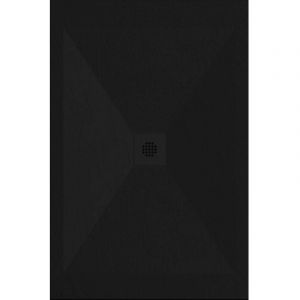 Stano Receveur de douche 80x130 cm extra plat DEXA en résine surface ardoisée noir Grille noire