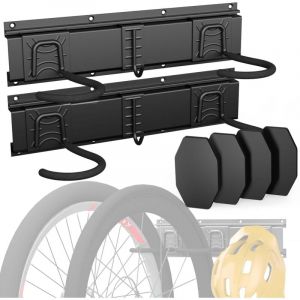 Vounot Support Vélos Mural en Métal pour 4 Vélos + 2 Casques Porte de Rangement avec 4 Coussinets Silicone Anti Taches Crochet Fixation Robuste pour Garage Cave Noir