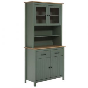 Altobuy tina Buffet Haut 4 Portes 2 Tiroirs Bois Ciré et Vert Vert