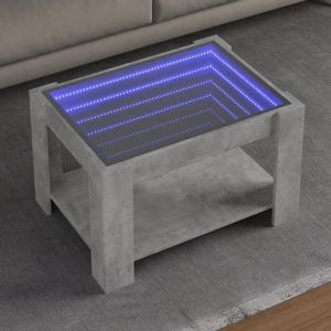 VidaXL Table basse avec LED gris béton 73x53x45 cm bois d'ingénierie, table d'appoint, table de salon, table latérale, bout 847549