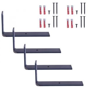 Support d'étagère métallique, support d'étagère murale, étagère de bricolage, Acier Brut 200x100x40 mm, 4 pièces, HLR-L-200-0000 - Holzbrink