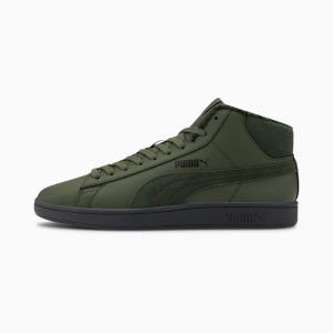 Image de Puma Chaussure montante Smash v2 Mid Winterized en cuir, Vert/Noir, Taille 39, Chaussures