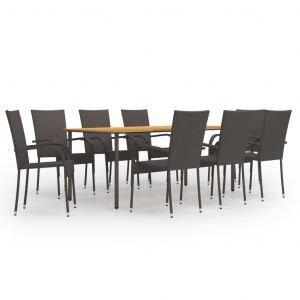 VidaXL Ensemble de salle à manger de jardin 9 pcs Résine tressée Marron