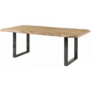 Table à manger 180x90 en bois de manguier laqué beige pieds en u anthracite brillant freeform 5 - beige