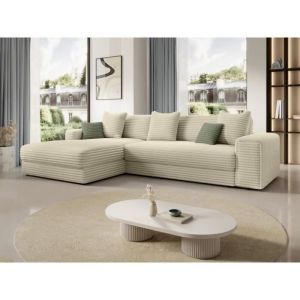 Pascal Morabito Canap&eacute; d'angle gauche en velours c&ocirc;tel&eacute; grosses c&ocirc;tes beige CALAZO de