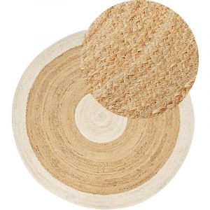 Beliani Tapis tress&eacute; boho en tissu beige YAYALAR