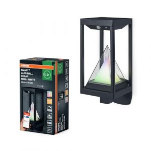 Osram Applique solaire extérieure Bluetooth SMART+, blanc chaud 3000K et couleur,utilisable sans alimentation,jusqu'à 2,5 h d'autonomie à 100% de lumière, rechargeable avec câble USB-C Capteur IP44