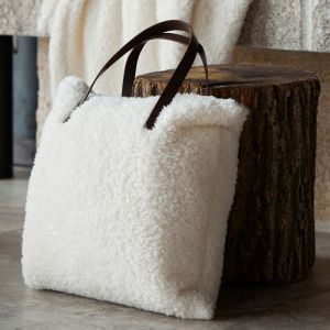 Home maison Sac Sherpa avec anses imitation cuir Blanc cassé 45x45 cm