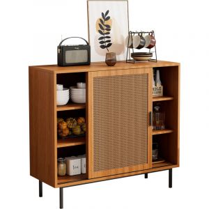 Buffet de Salle &agrave; Manger 2 Portes Coulissantes &ndash; Style Campagnard avec &Eacute;tag&egrave;res R&eacute;glables