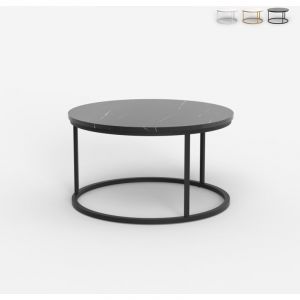 Ahd Amazing Home Design - Table basse de salon rond 80cm effet marbre contemporain Ossidiana - Noir