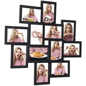 Cadre photo p&ecirc;le-m&ecirc;le capacit&eacute; 12 photos de 10 x 15 cm n&eacute;cessite assemblage vitre en verre noir