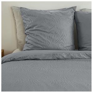Cot&eacute; D&eacute;co Parure de lit 220x240 Adulte - Housse de Couette imprim&eacute; z&egrave;bre et uni + 2 Taies d'oreiller 63x63 cm&ndash; en Microfibre frapp&eacute; gris