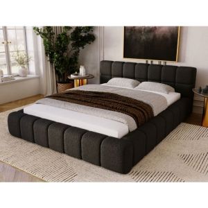 Lit rembourr&eacute; avec rangement 160x200 boucl&eacute; noir Alicante