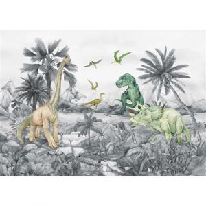 AG ART Poster intiss&eacute; - Dinosaure en noir et blanc - 155 x 110 cm