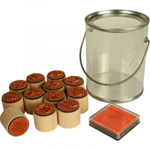 Tampons bois Noël 12 pièces + 1 encreur