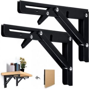 Basetbl - querres Pliantes,2 pcs Support d' Étagères Pliable 200mm Noir pour Table Etagere Murale 50KG Porteur