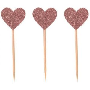 Ruedelafete Piques Déco - P'tit Clown - Set De 12 - Coeur Pailleté - Rose Gold - 7,5 Cm