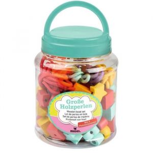moses Grandes perles en bois &agrave; enfiler, 75 perles color&eacute;es et 5 cordons &agrave; enfiler, jeu Montessori pour enfants &agrave; partir de 3 ans, multicolore