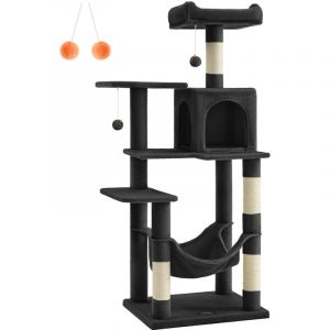 Arbre &agrave; chat hauteur 143 cm tour de jeux pour chats multi-niveaux noir