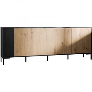 Cambridge - buffet bas - bois et noir - 200 cm - bois / noir