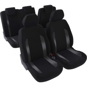 Jeu complet de housses de sièges - Universelles - Voiture/Auto - Lavable - Avant / Arrière 2/3-1/3 - Tissu noir / jacquard